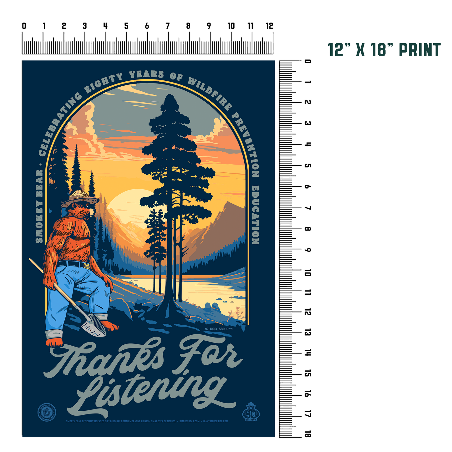 Smokey Bear Thanks for Listening Rocky Mountains Poster | 12" x 18" WPA Style Retro Art Print
