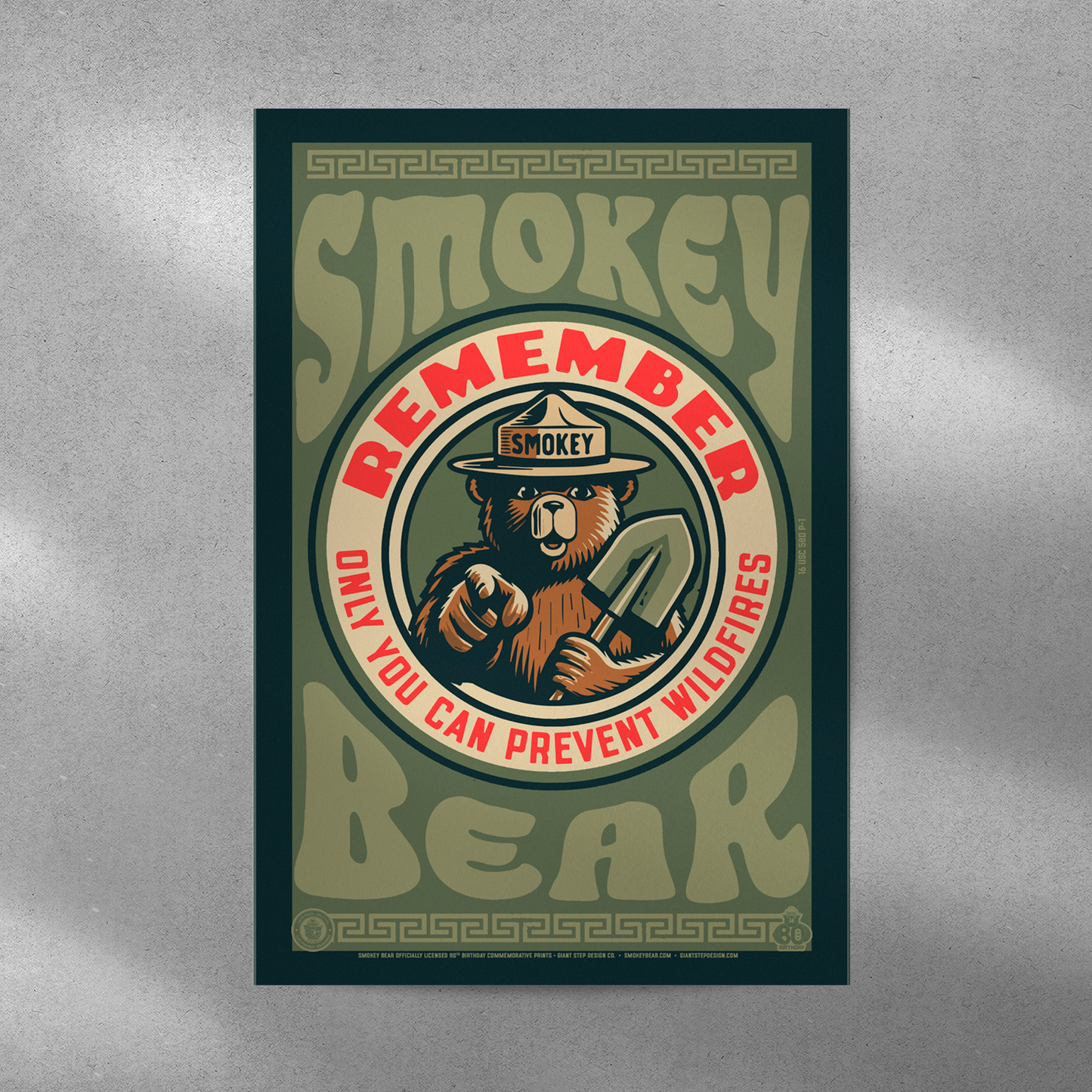 Remember! Only You Can Prevent Wildfires Pointing Smokey Seal Commemorative Poster | 12" x 18" Vintage WPA Style Art Print