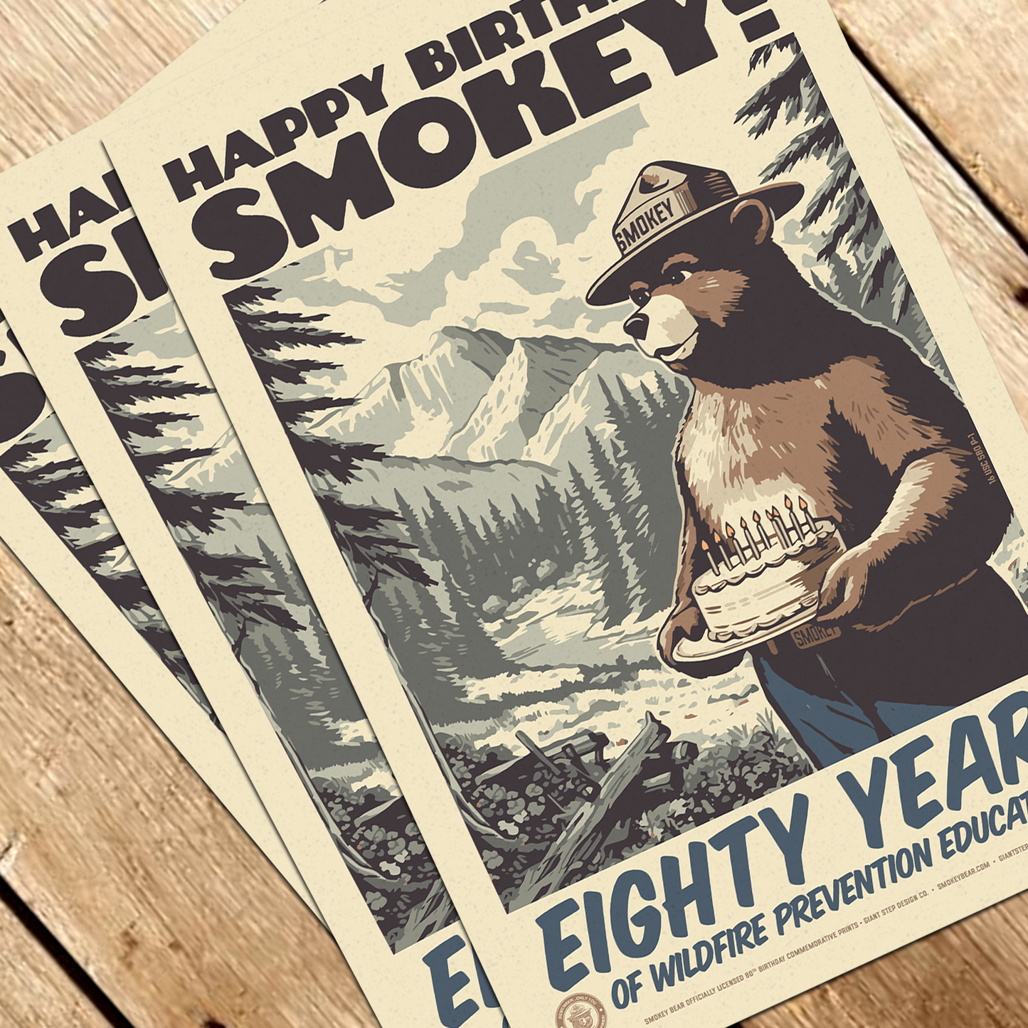 Happy Birthday, Smokey! 80 Years of Wildfire Prevention | Only You Can Prevent Wildfires Commemorative Poster | 12" x 18" Vintage WPA Style Art Print