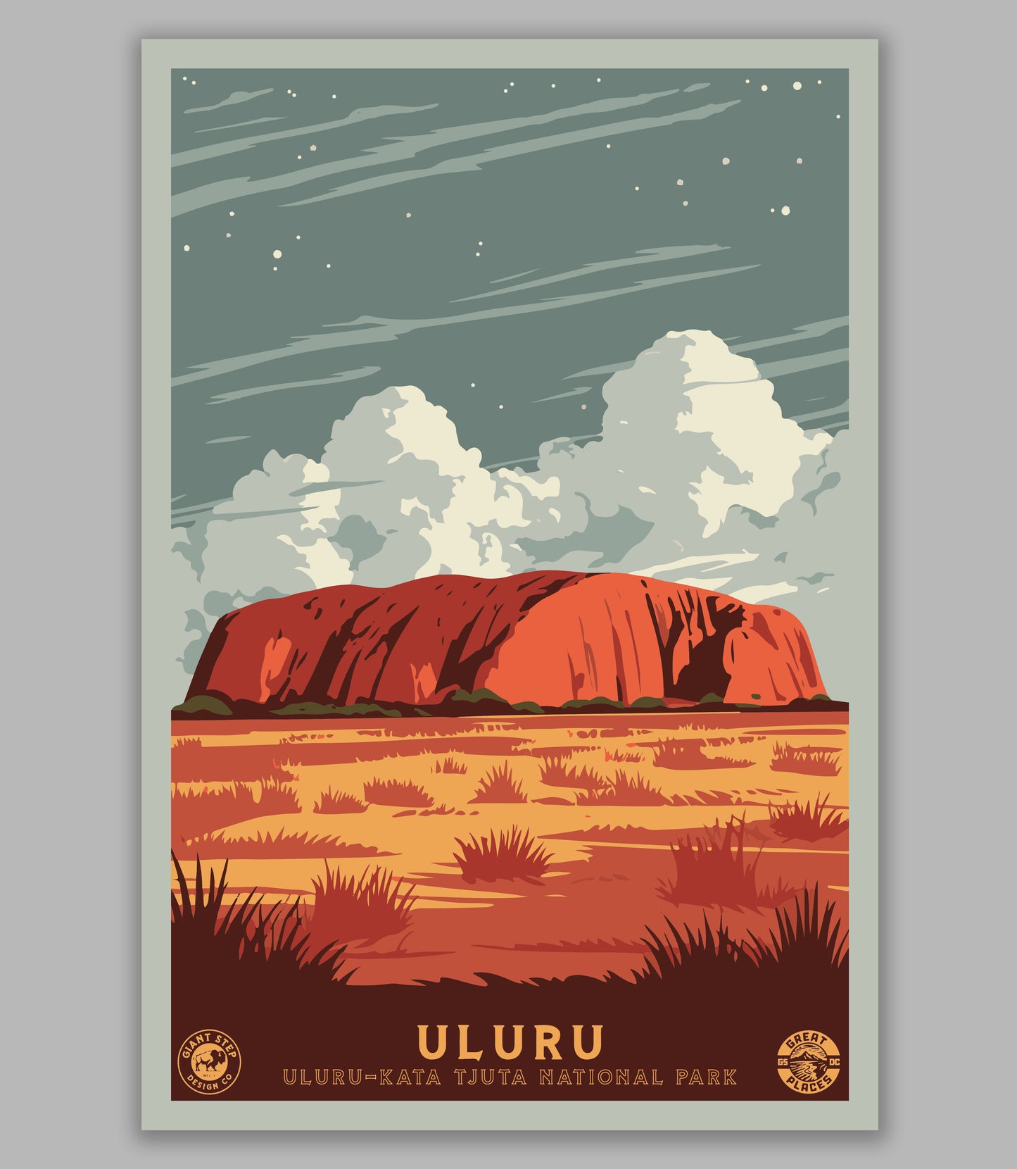Uluṟu-Kata Tjuṯa National Park / Ayers Rock | National Park-Style WPA Travel Art Poster Print | 12" x 18" Print