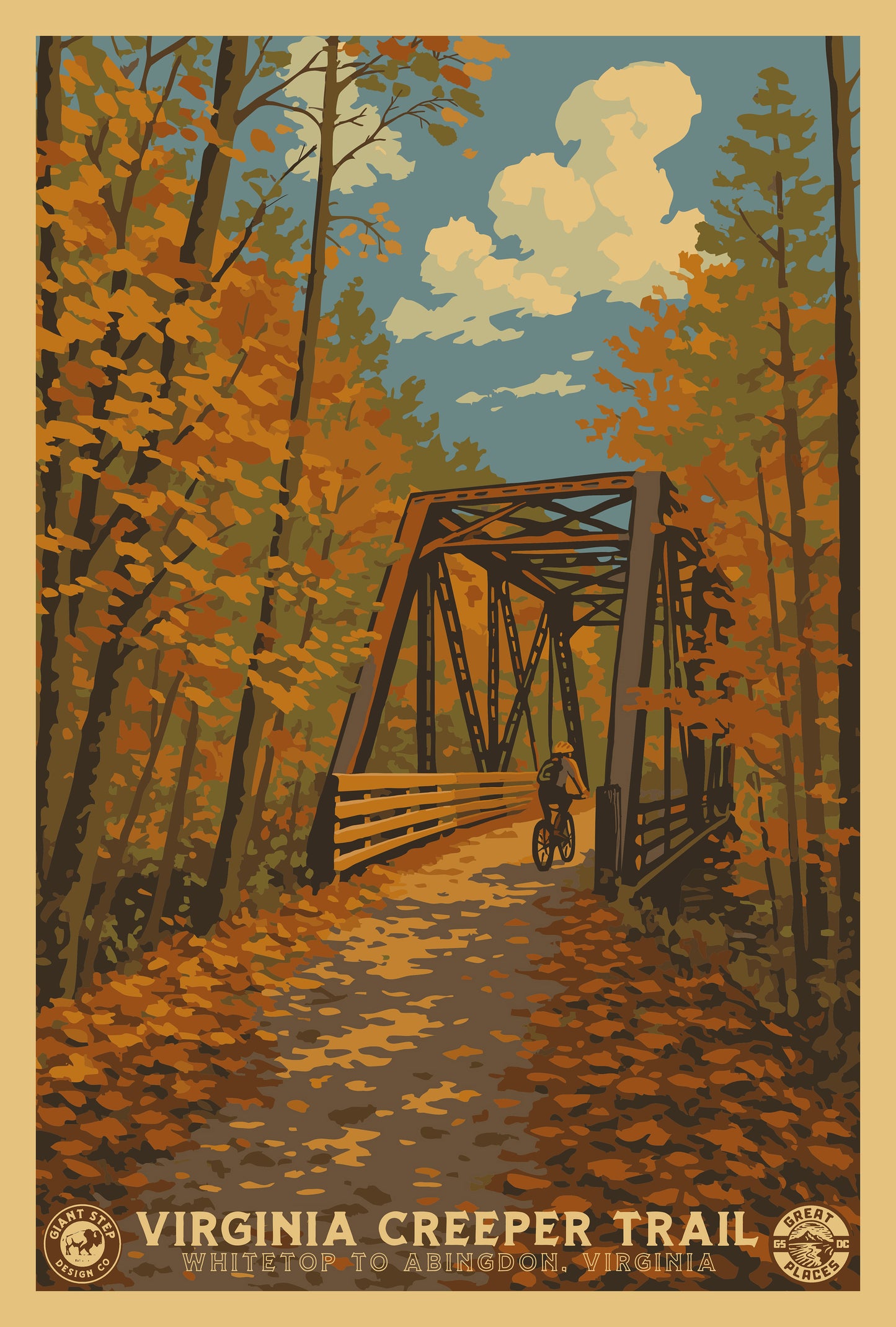 Virginia Creeper Trail - National Park Style Art Print | Vintage WPA Style Retro SWVA Travel Poster 12"x18"