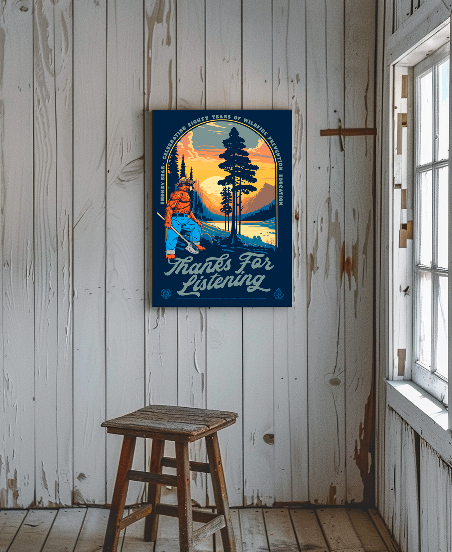 Smokey Bear Thanks for Listening Rocky Mountains Poster | 12" x 18" WPA Style Retro Art Print