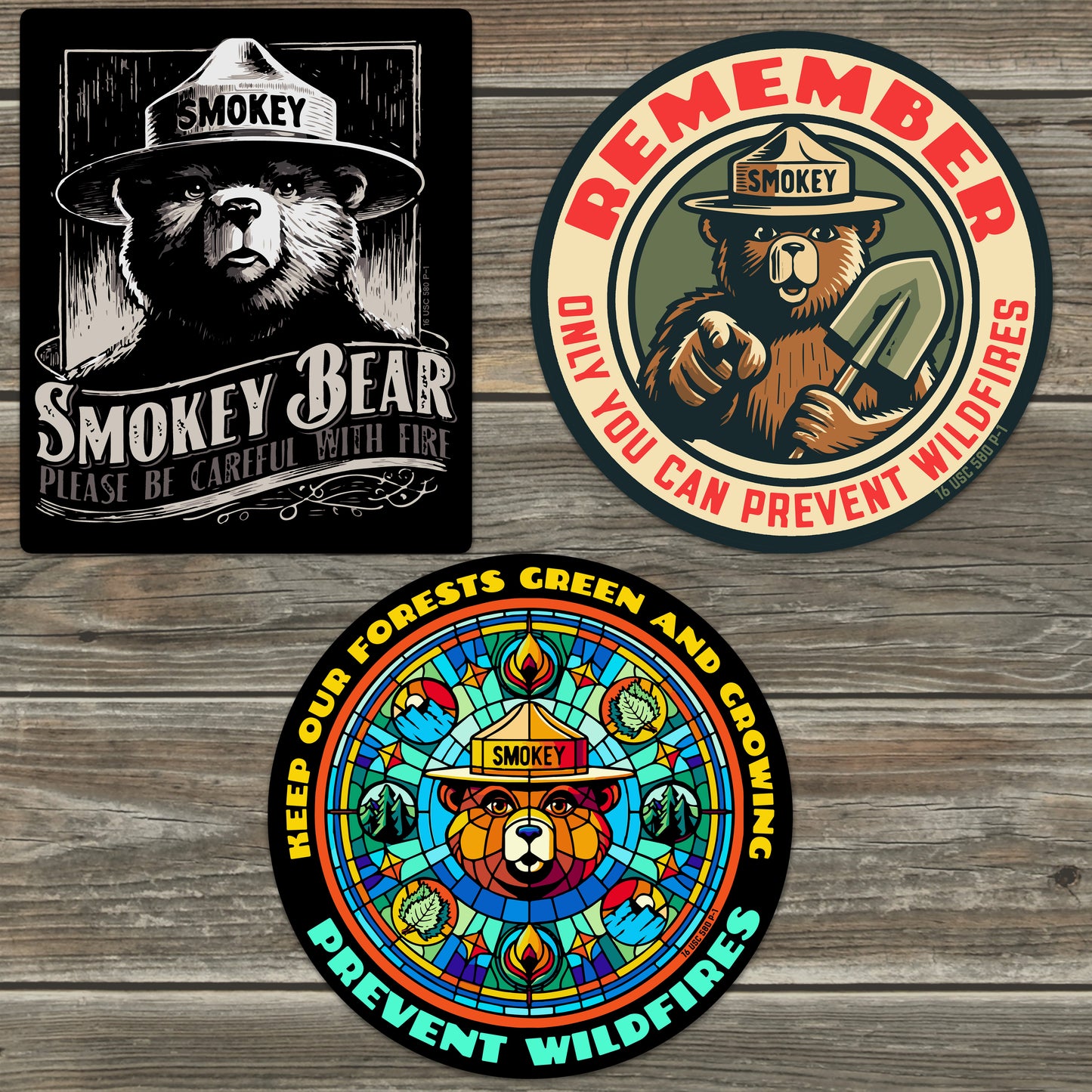 OFFICIALLY LICENSED Smokey Bear Vintage Indoor/Outdoor Classic Sticker Pack (Set #3)